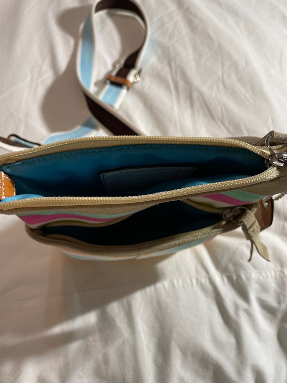 Coach Striped Multicolor Crossbody Bag with Blue Strap - Picture 12 of 13